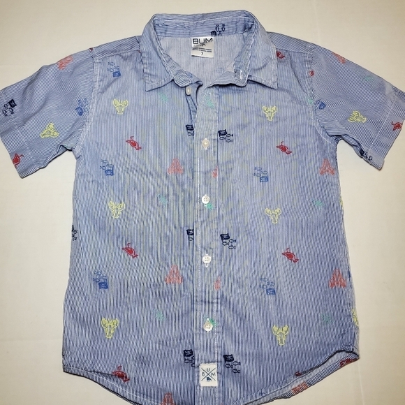Vintage 90s B.U.M. Equipment Button-Down Shirt Blue Striped Size 7 Lobster - Picture 1 of 7